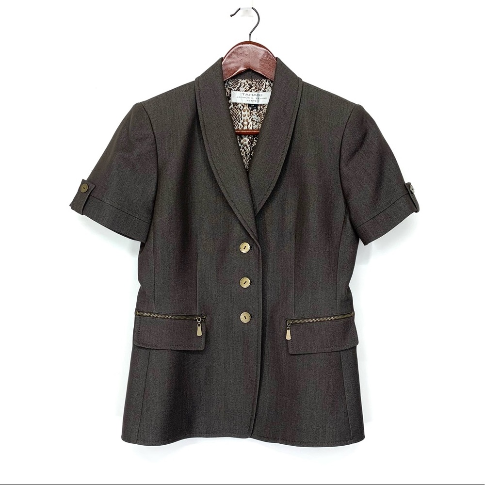 Tahari Arthur S Levine Short Sleeve Petite Blazer Size 2 Petite